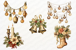 Antique Christmas Watercolor Clipart