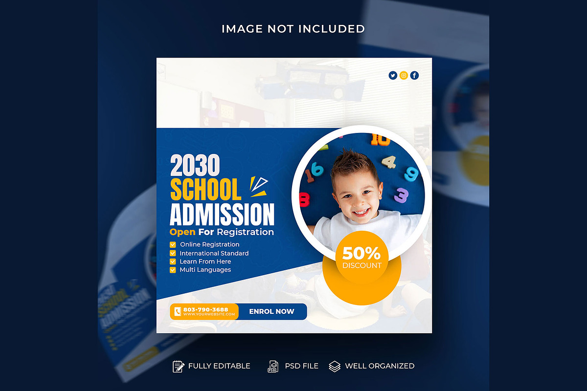 School admission social media post, a Social Media Template by Design Fly