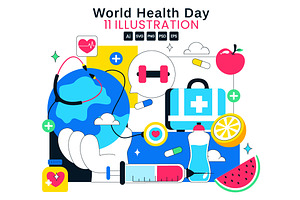 11 World Health Day Illustration, a Healthcare Illustration by denayunebgt