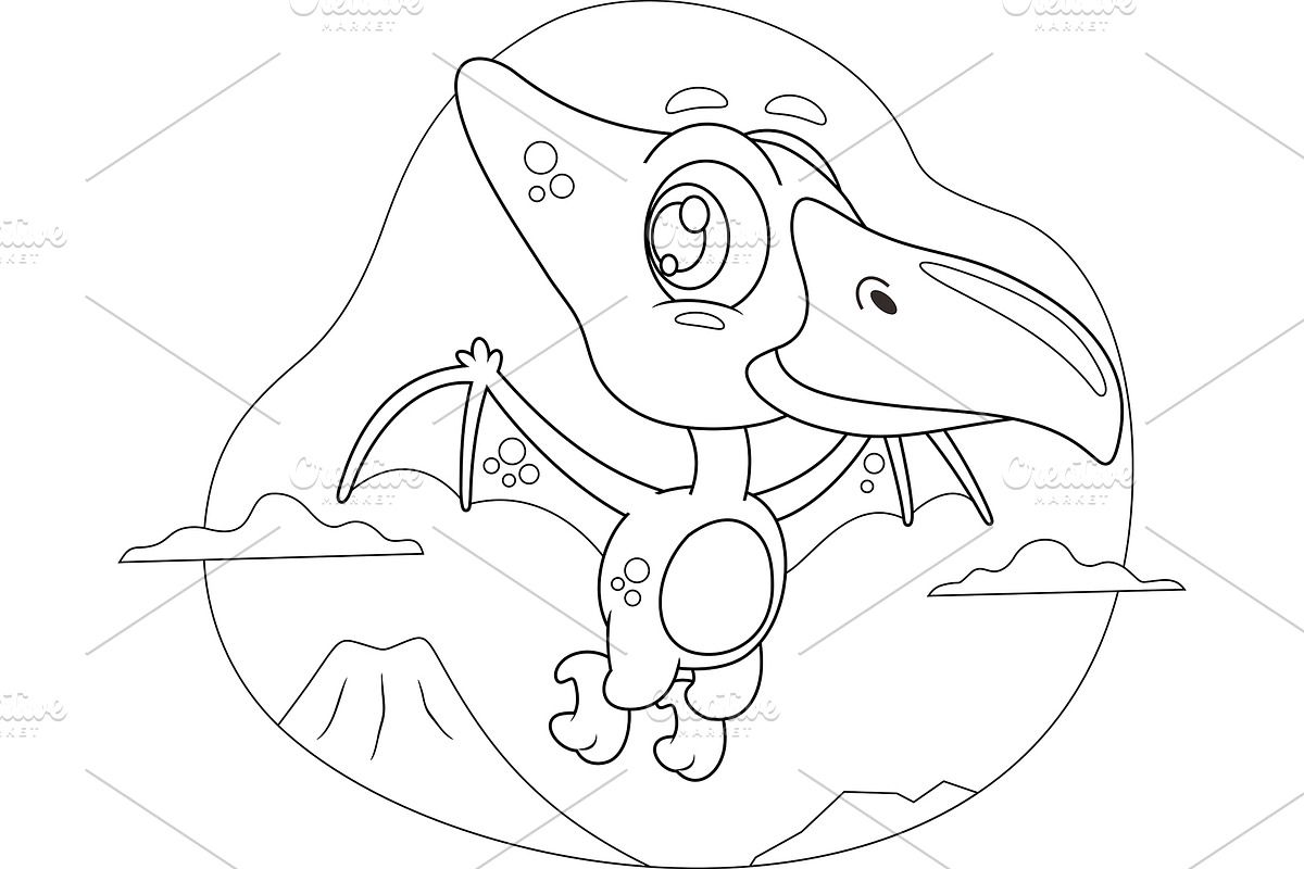 Outlined Cute Baby Dinosaur, an Illustration by HitToon