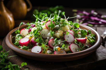 Fresh salad with radish, potatoes an, a Photo by Iftikhar Alam