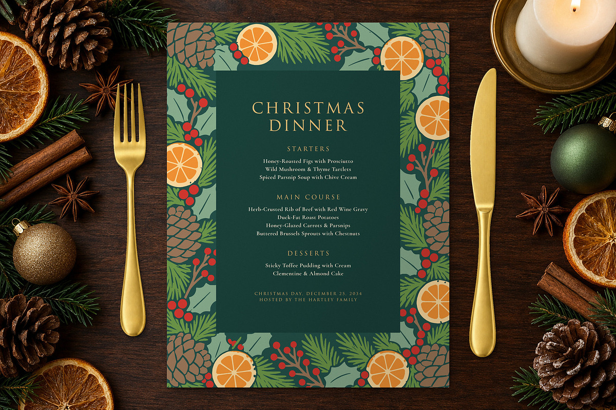 Evergreen Christmas Dinner Menu, a Flyer Template by BrandPacks (Photo 6 of 6)
