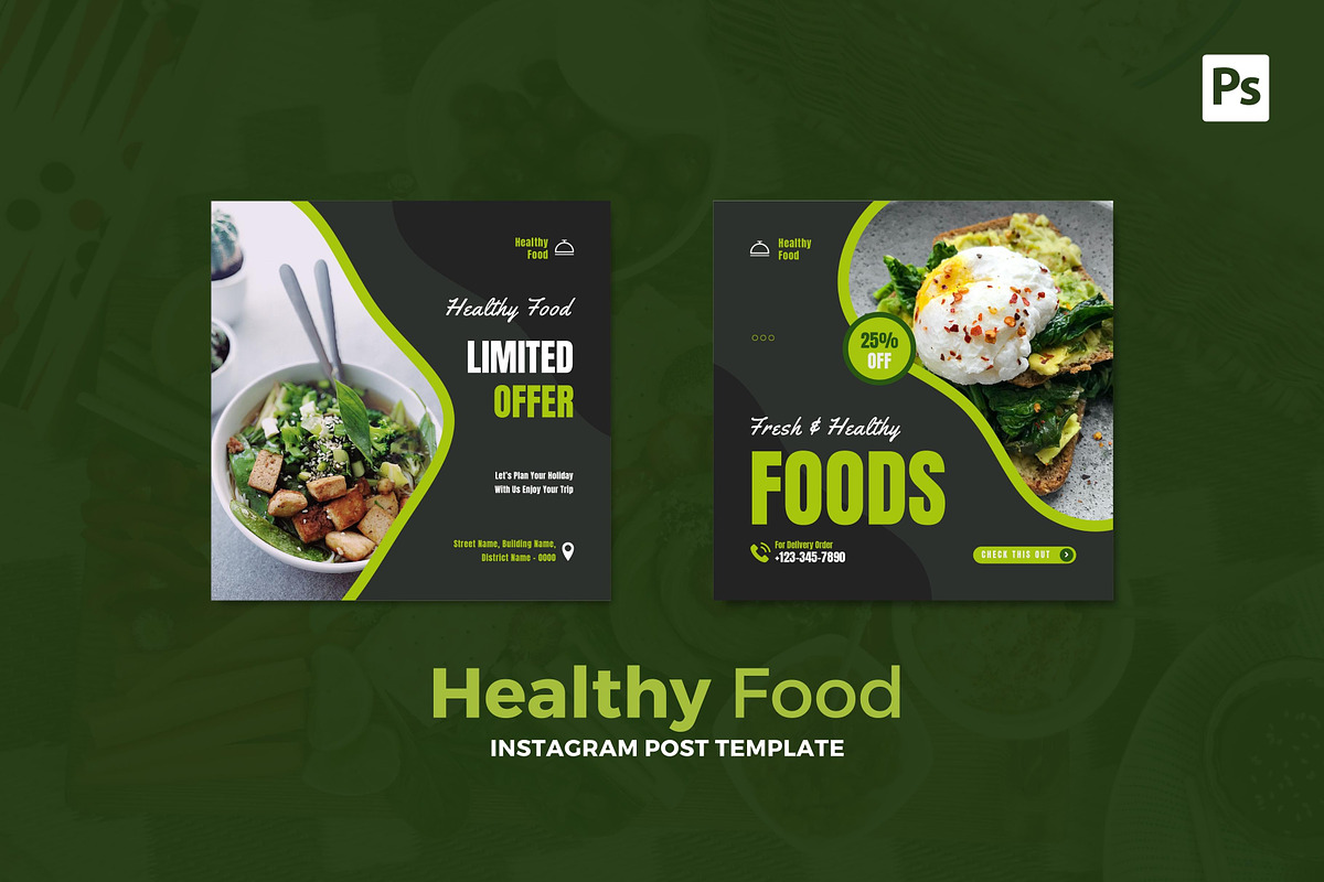 Healthy Food Instagram Post, a Social Media Template by CavenArt (Photo 2 of 5)