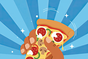 Hand Grabbing a Slice of Pizza, a Food Illustration by Virgo Studio