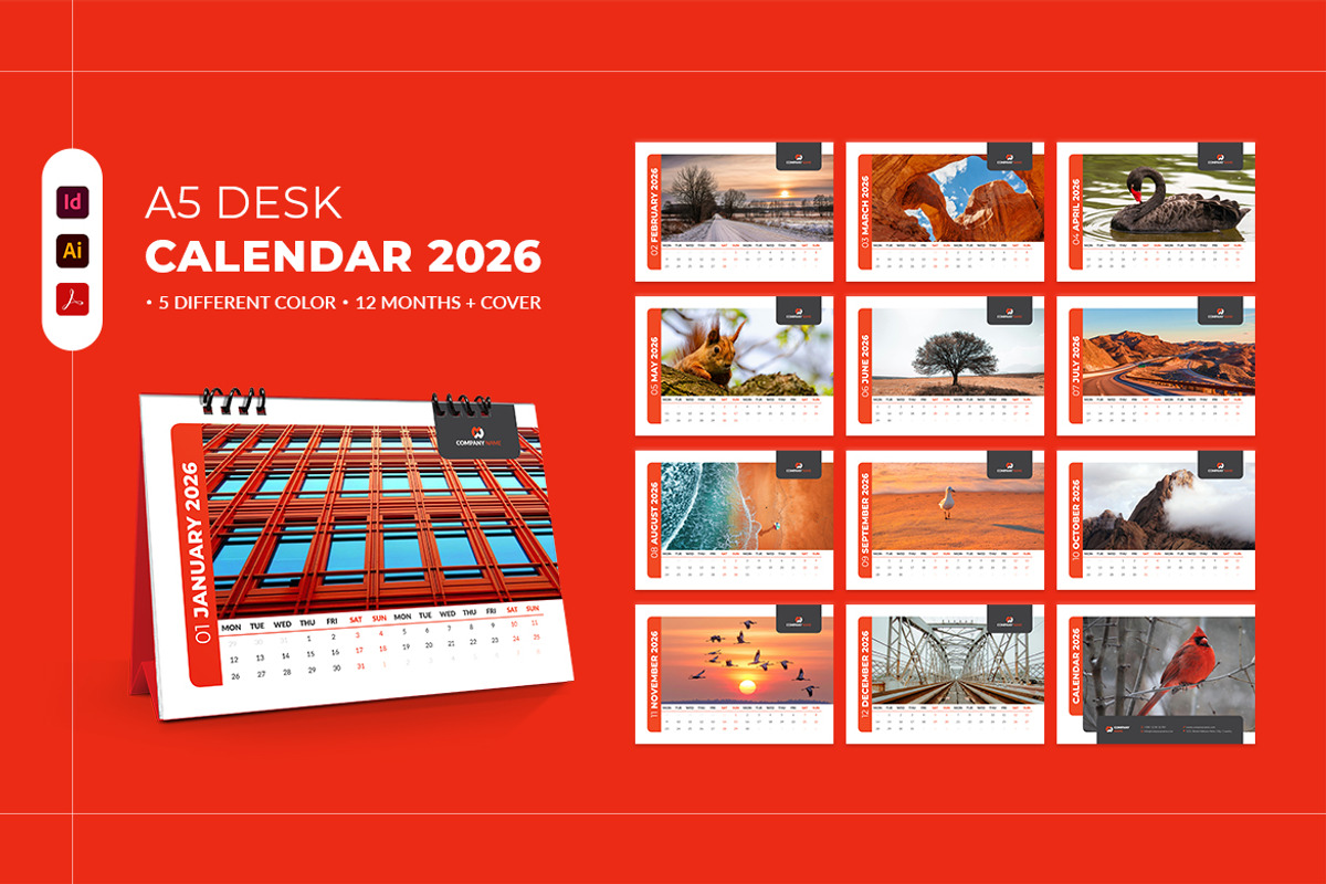 Printable A5 Desk Calendar 2026