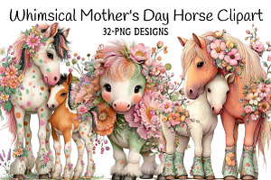 Whimsical Mother's Day Horse Clipart, an Illustration by Daily.Designs