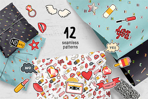 Girlish 12 Patterns And Stickers Set