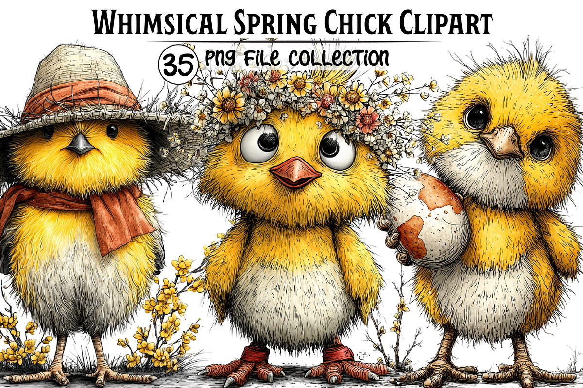 Whimsical Spring Chick Clipart, an Illustration by Dream Creation (Photo 1 of 7)