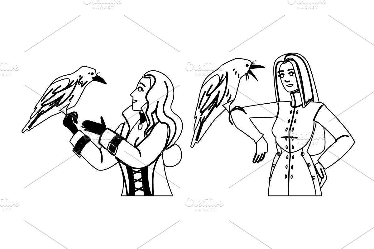 transformation raven woman vector, a Person Illustration by pikepicture