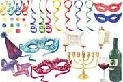 Happy Purim watercolor set, an Illustration by DollyPotterson (Thumbnail 4 of 7)