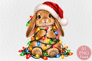 Cute Christmas Bunny Lights PNG