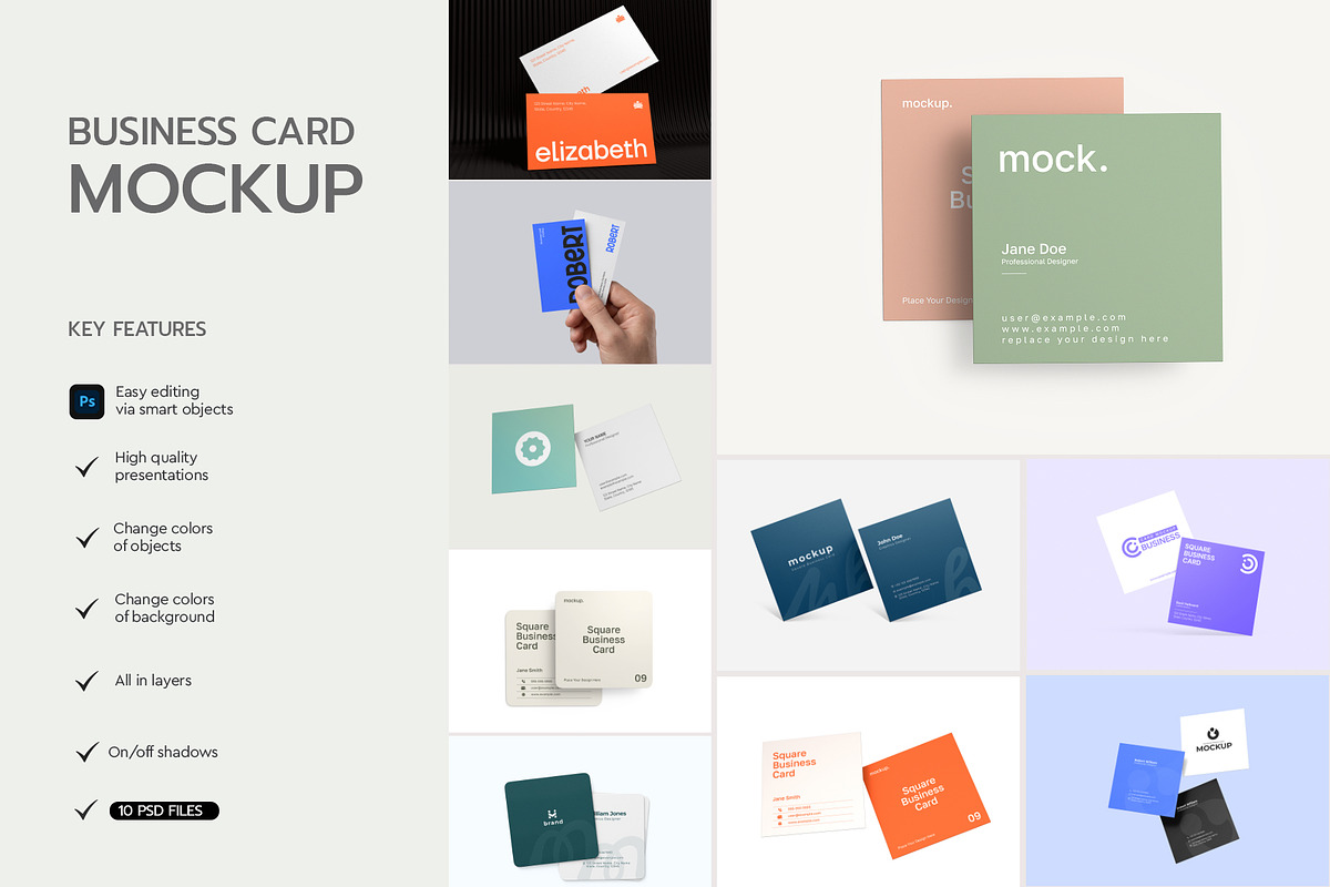 Square Business Card Mockup Bundle, an Advertising Mockup by graphypix (Photo 3 of 14)