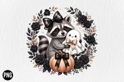 Cute Ghost and Raccoon Halloween, a Seasonal Illustration by CraftArtStudio (Thumbnail 1 of 4)