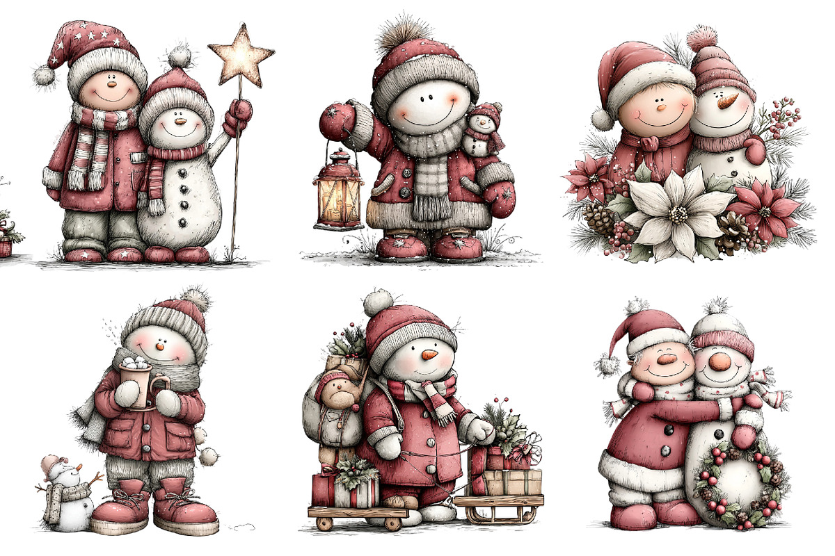Cute Santa Snowman Christmas Clipart, a Seasonal Illustration by Creative Art (Photo 2 of 7)