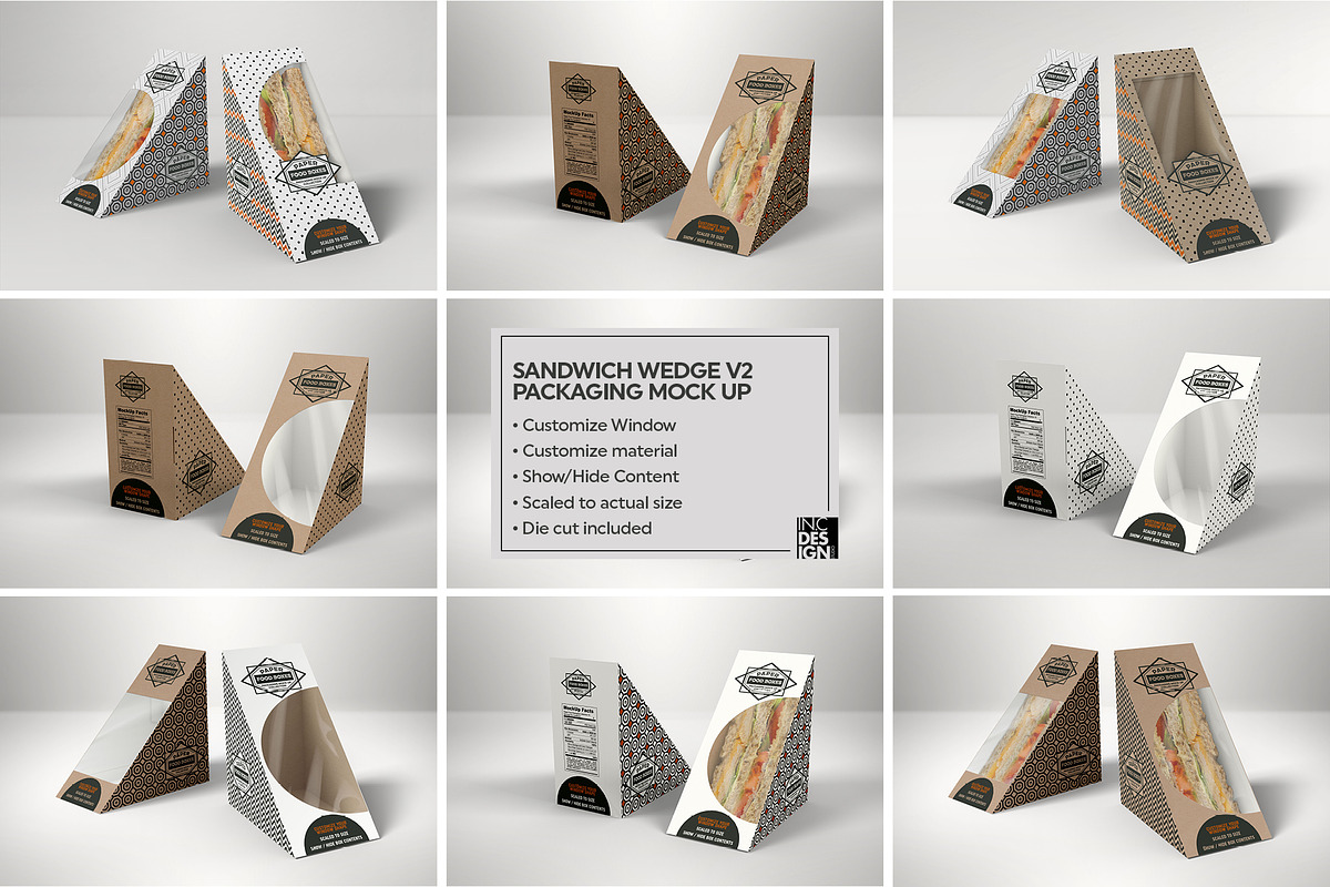 Sandwich Wedge Box v2 Mockup, a Packaging Mockup by INCDesign (Photo 2 of 6)