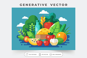 A variety of fresh fruits and vegeta, a Graphic by Iftikhar Alam