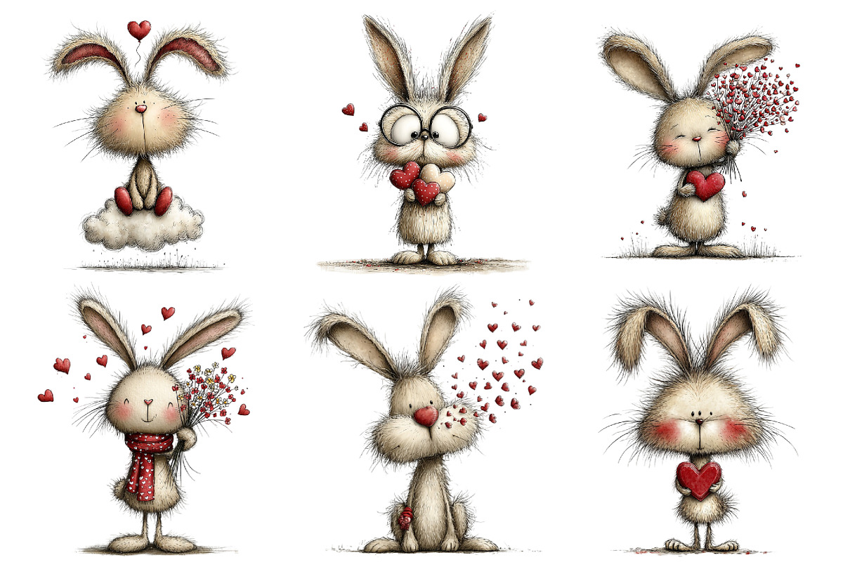 Whimsical Bunny Valentine's Day Clip, an Illustration by Pixels.Craft (Photo 5 of 5)