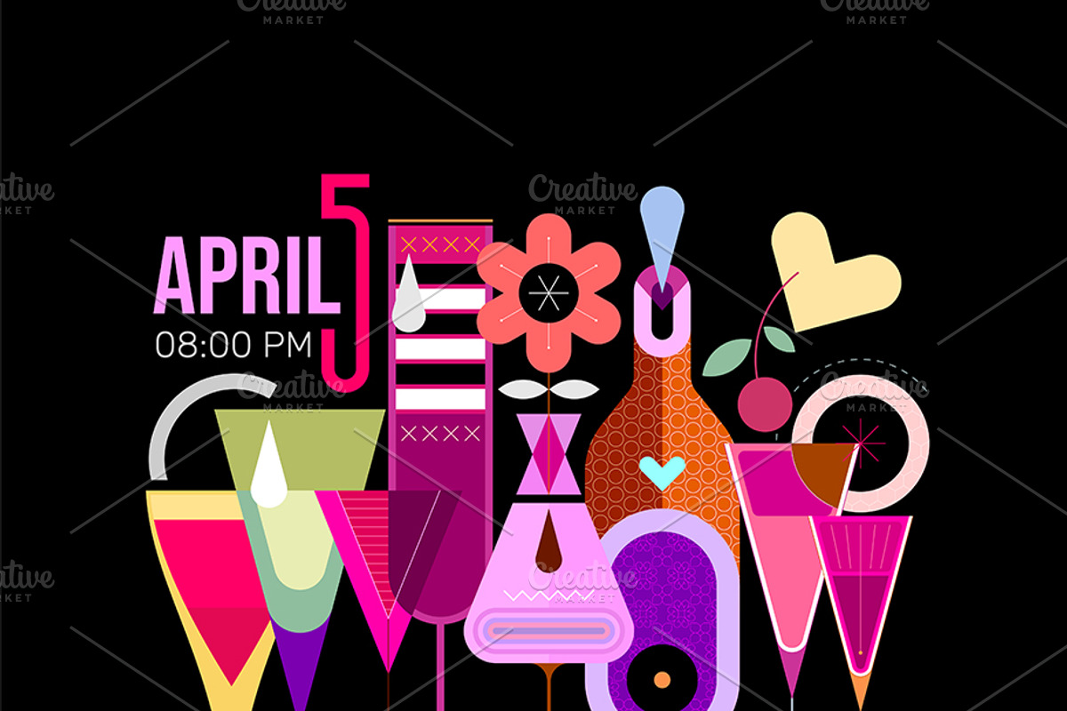 Cocktail Party Poster Vector Designs, a Decorative Illustration by danjazzia (Photo 5 of 9)