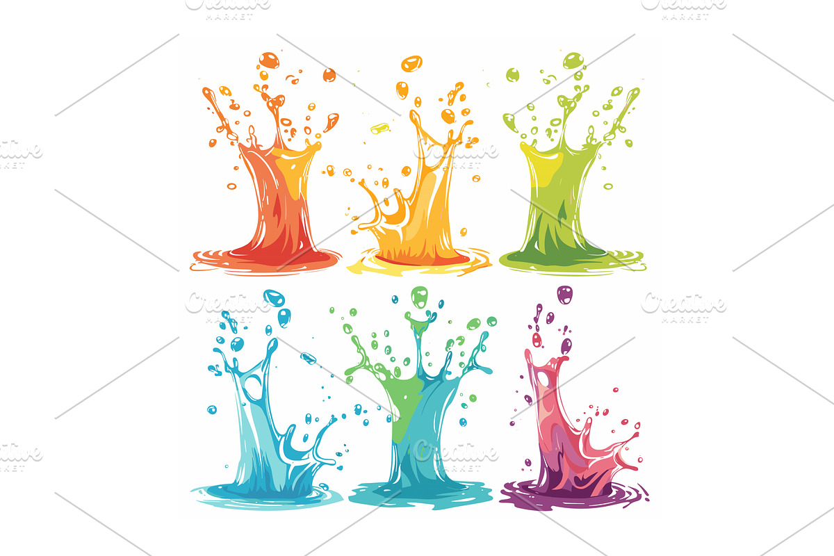 Vibrant paint splashes various, an Illustration by Vectorstockersland