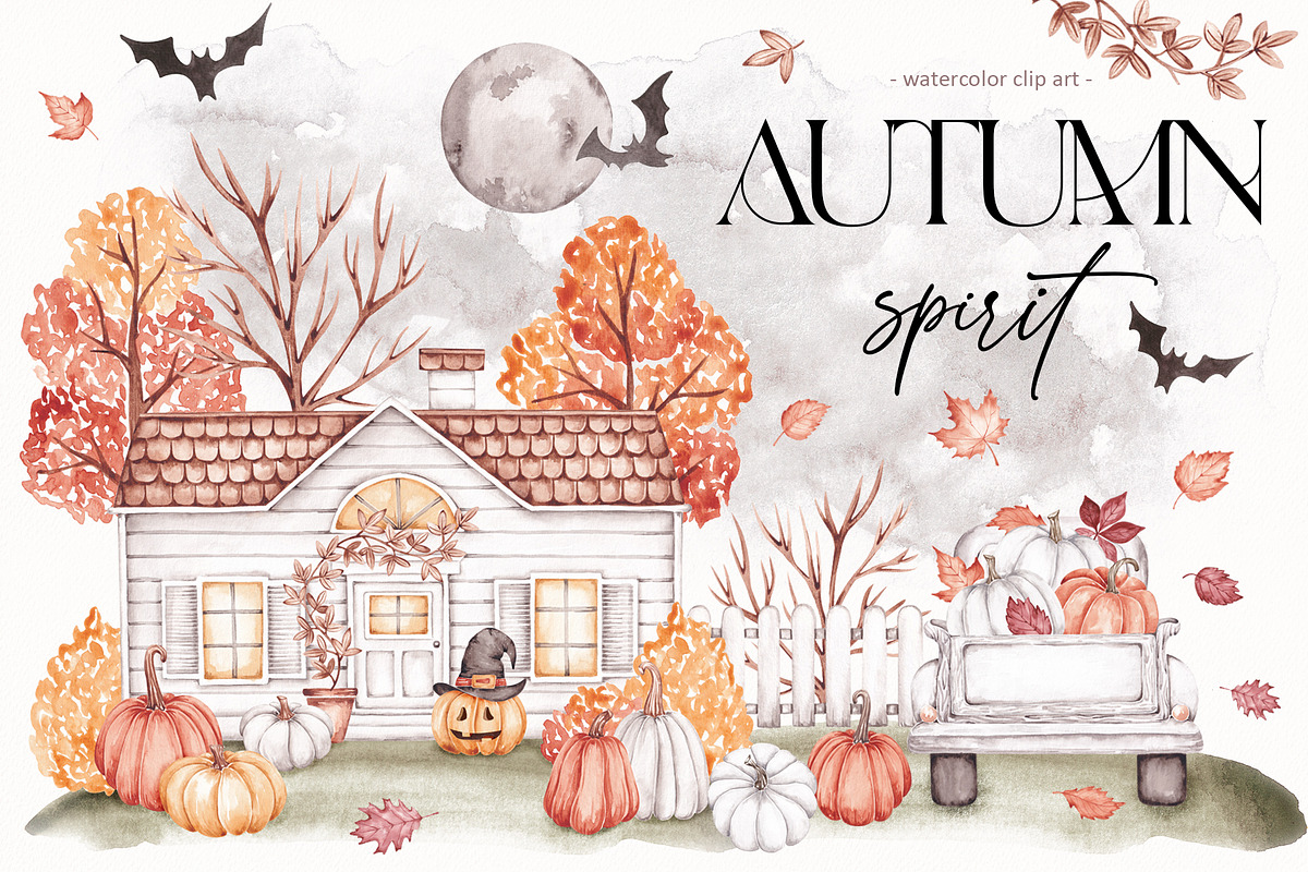 Watercolor Clipart Autumn Spirit, a Seasonal Illustration by SirenaArt (Photo 1 of 8)