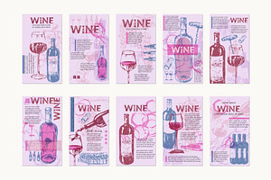 Wine background set, a Food Illustration by katya.bogina