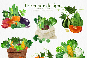 Vegetables, Herbs Watercolor Clipart