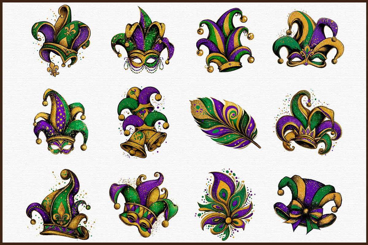 Watercolor Mardi Gras Jester Hat Cli, an Illustration by Sublimation Artist (Photo 3 of 6)