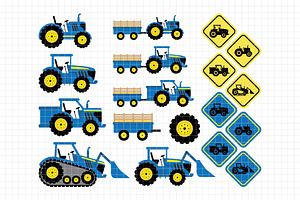 Blue Tractors Clipart (DC58)