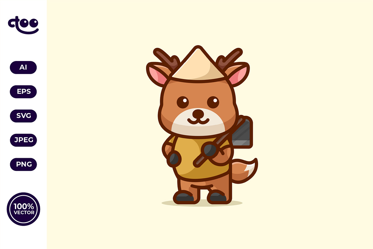 Simple Country Farmer Deer cartoon, an Animal Illustration by Satisfactoons (Photo 2 of 3)