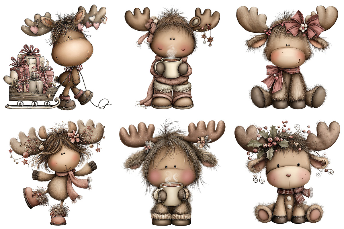 Quirky Christmas Moose Clipart, an Illustration by Craft Nest (Photo 10 of 10)