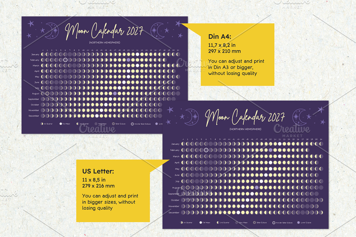 2027 Moon Phase Calendar Northern, a Poster Template by insemar (Photo 2 of 5)