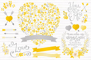 Sunny Yellow Floral Heart & Banners, an Illustration by Amanda Ilkov (Thumbnail 1 of 4)