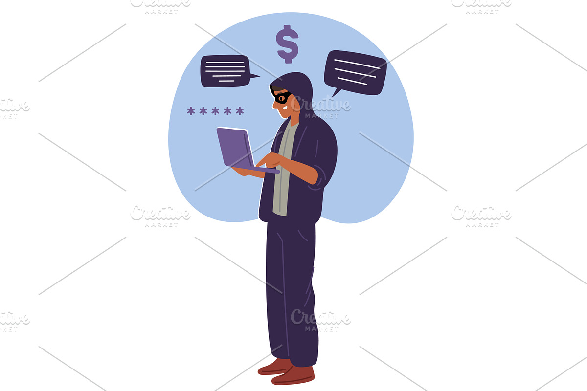 Fraudster and thief working behind, a Technology Illustration by Vectorbuum