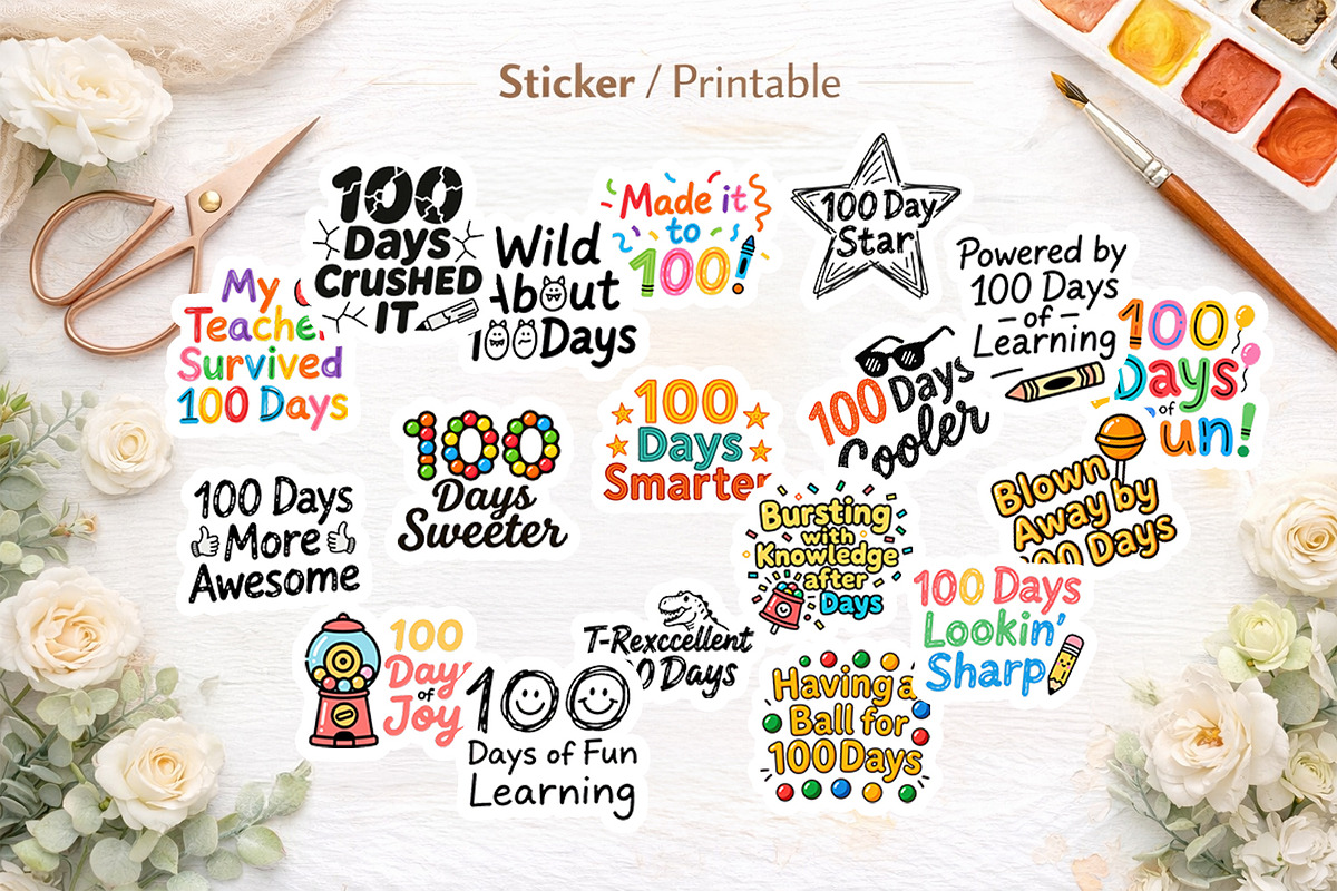 Kid Drawn 100 Days of School Clipart, an Illustration by Artnoy (Photo 7 of 8)