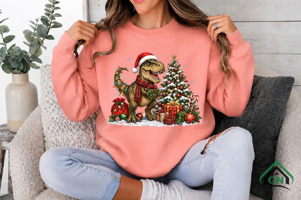 Festive T. Rex Christmas Celebration, a Seasonal Illustration by Craft Nest (Photo 3 of 6)