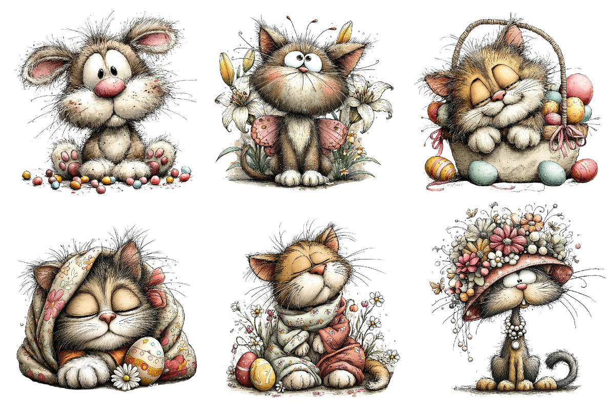 Whimsical Spring Easter Cats Clipart, an Illustration by Dream Creation (Photo 5 of 7)