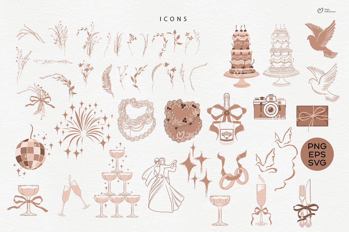 Hand Drawn Wedding Clipart Bundle, an Illustration by ollalya (Photo 3 of 10)