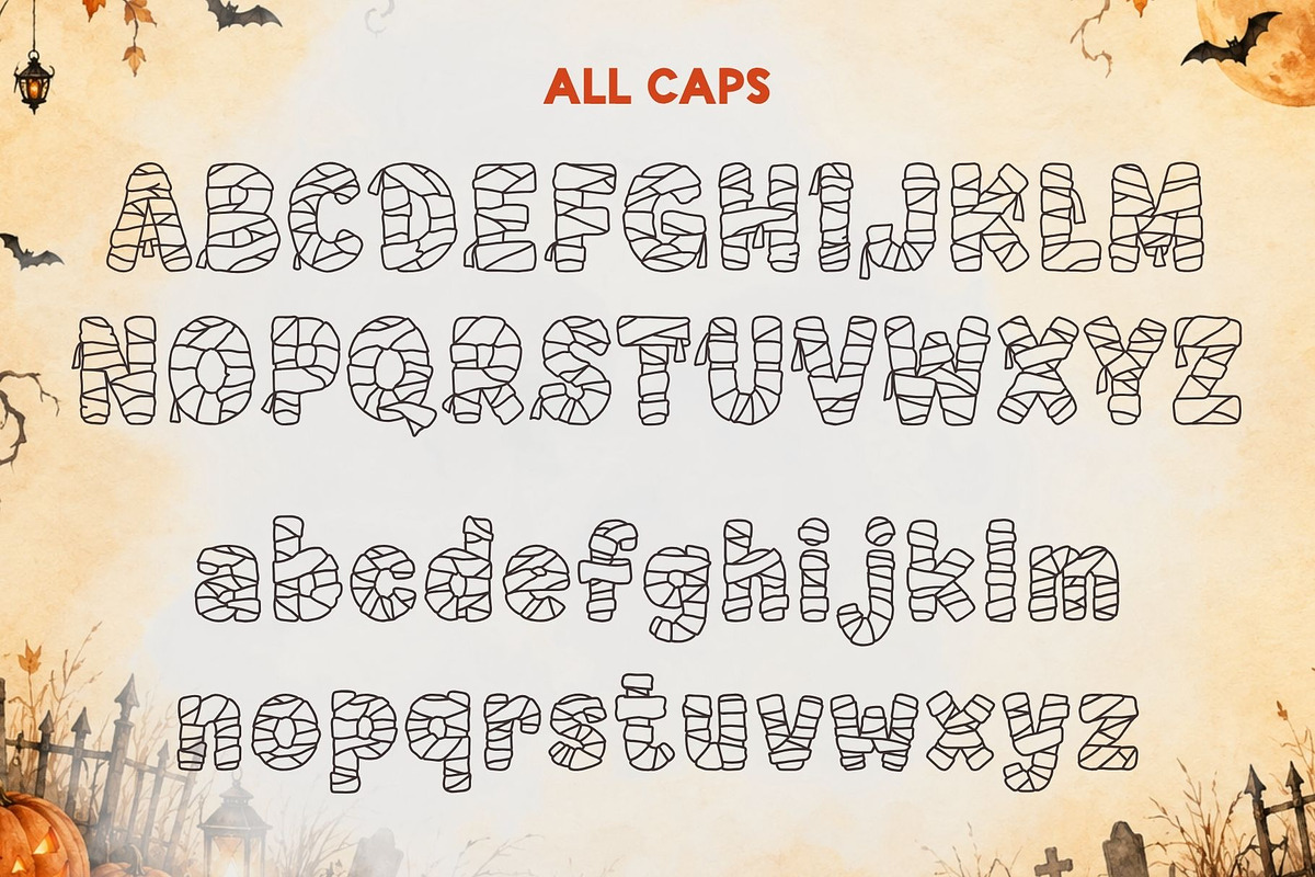 Mummy Wrap - Halloween Font, a Symbol Font by AnningArts (Photo 5 of 7)