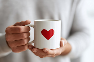 Woman holds a white mug with heart, a Food & Drink Photo by MistyDay