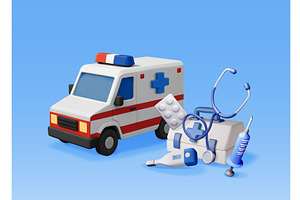 3D ambulance car with medical, an Object Illustration by Abscent