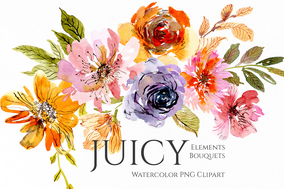 Watercolor Juicy Bright Flowers, a Decorative Illustration by GraphicsDish (Photo 1 of 3)