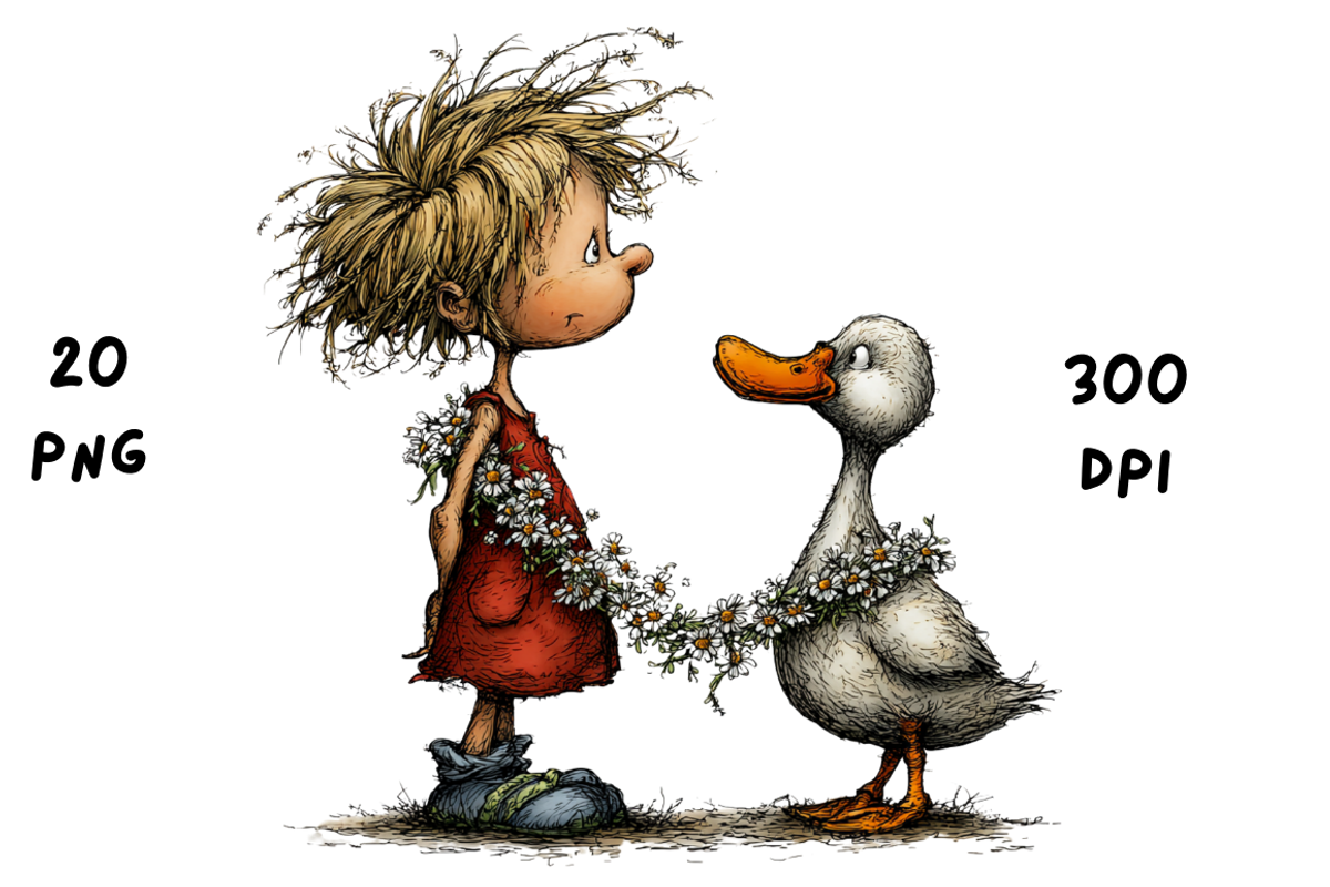 Whimsical Floral Girl and Duck, an Animal Illustration by GiraffeCreative (Photo 7 of 20)