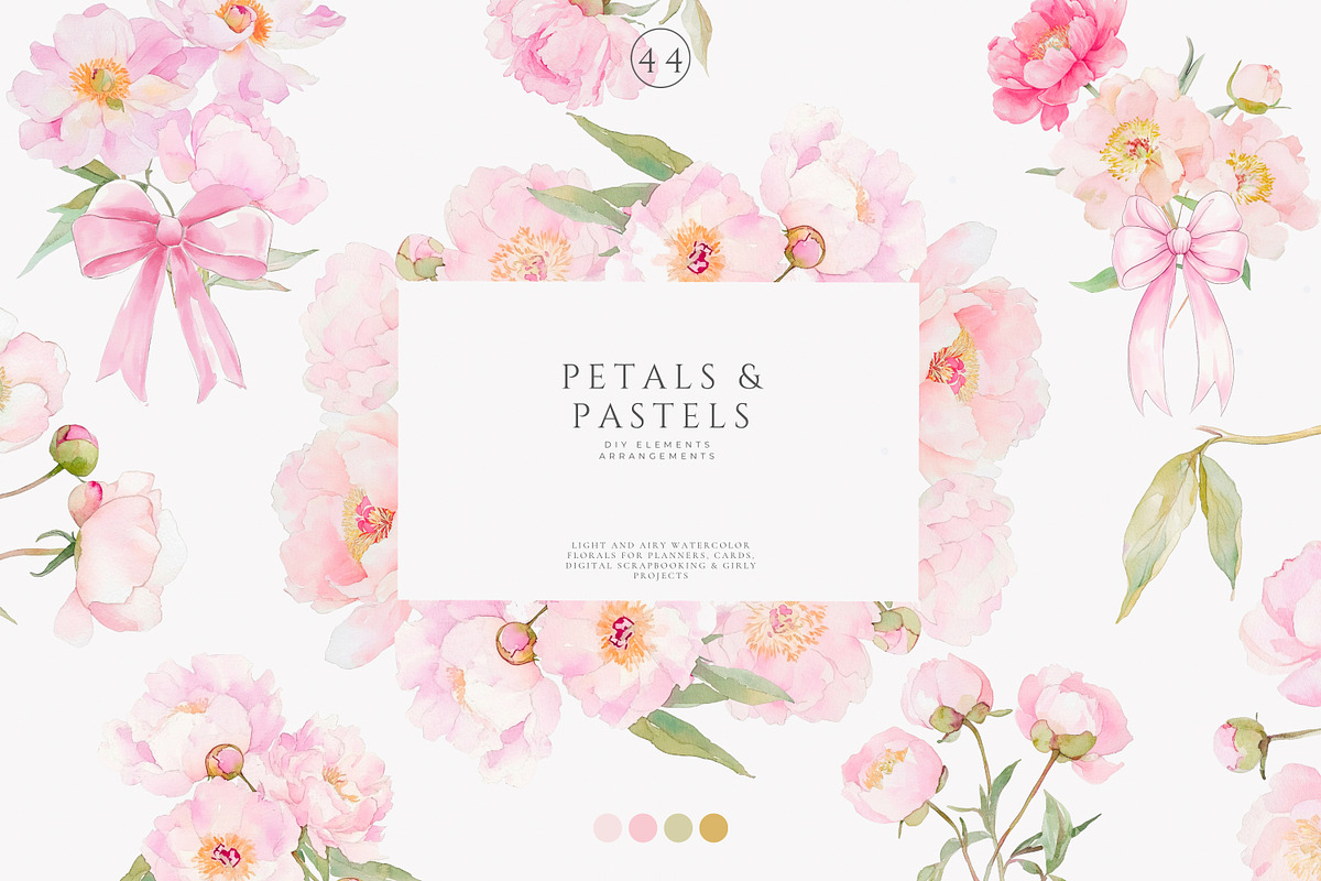 watercolor coquette pink peony set, a Decorative Illustration by Patishop Art (Photo 2 of 10)