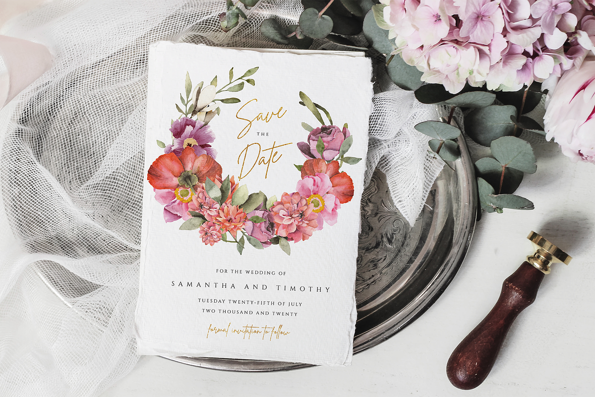 Floral Wreath Save the Date Card, an Invitation Template by R Whitehurst Design (Photo 1 of 3)