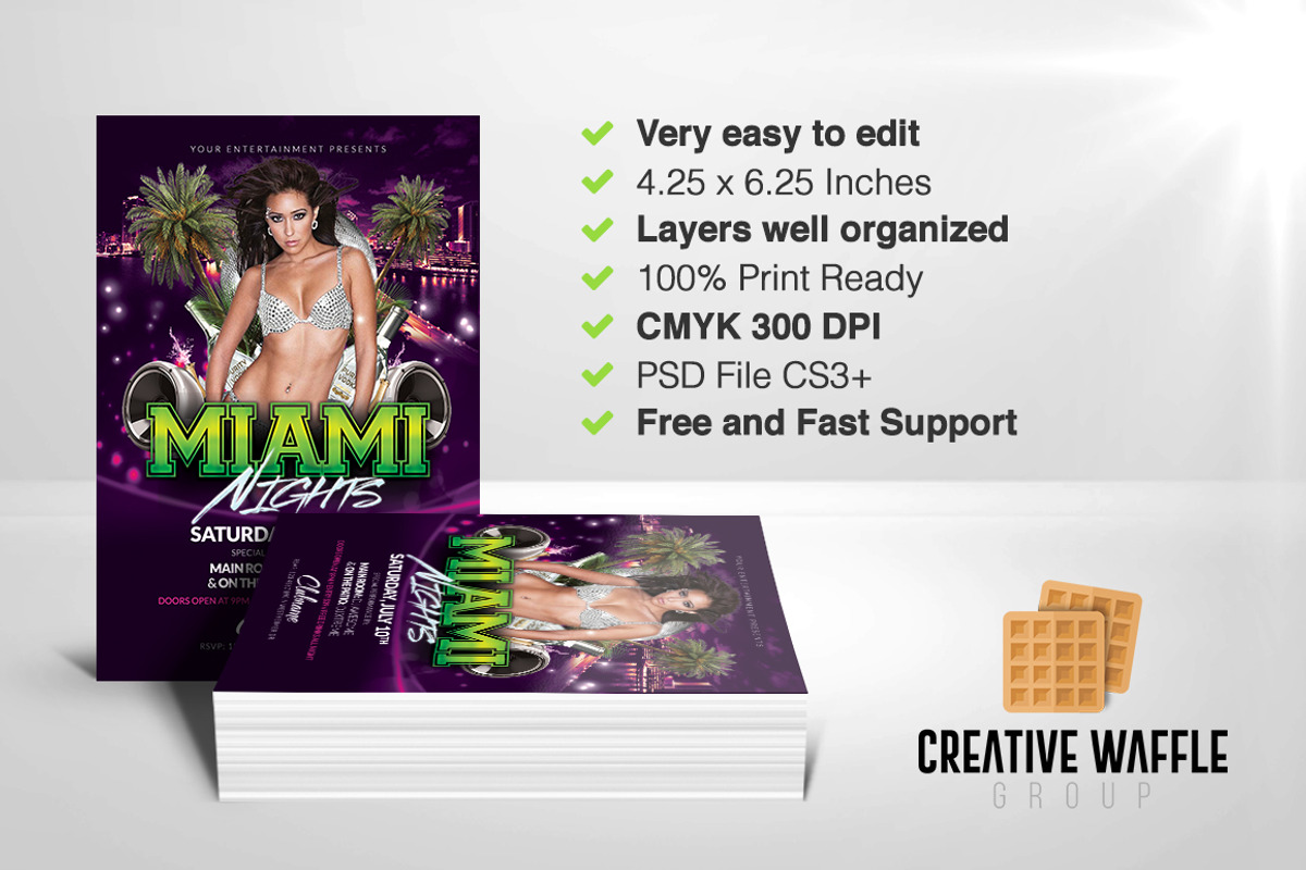 Miami Nights Flyer Template, a Flyer Template by Creative Waffle (Photo 4 of 5)