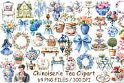Watercolor Chinoiserie Tea Clipart, an Illustration by Design Market (Thumbnail 1 of 4)