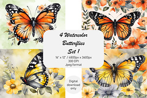 Watercolor Butterflies Set 1