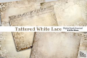Old Tattered White Lace Junk Journal, a Background Graphic by Fine Purple Elephant