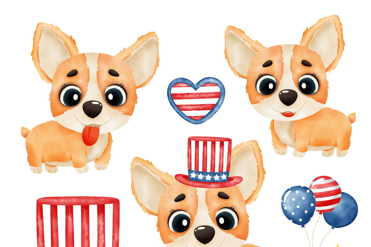 SALE! Watercolor Corgi. 4th of July, a Decorative Illustration by Natalya_Mona_Art (Photo 4 of 8)