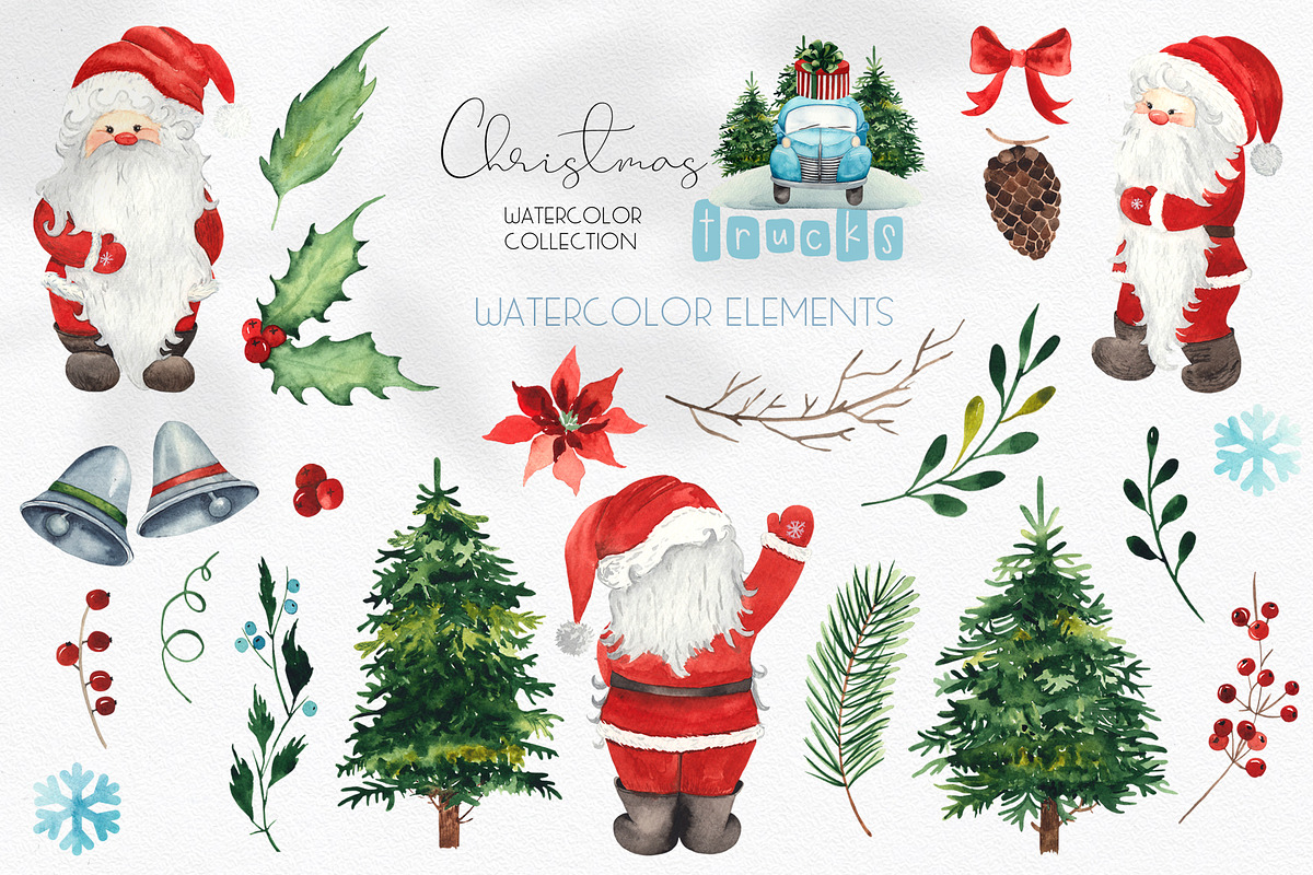 Watercolor Christmas trucks, an Object Graphic by Ana-Sakuta (Photo 17 of 19)